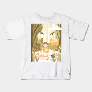 Forest girl reading landscape Kids T-Shirt